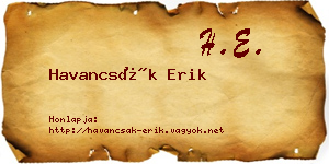 Havancsák Erik névjegykártya